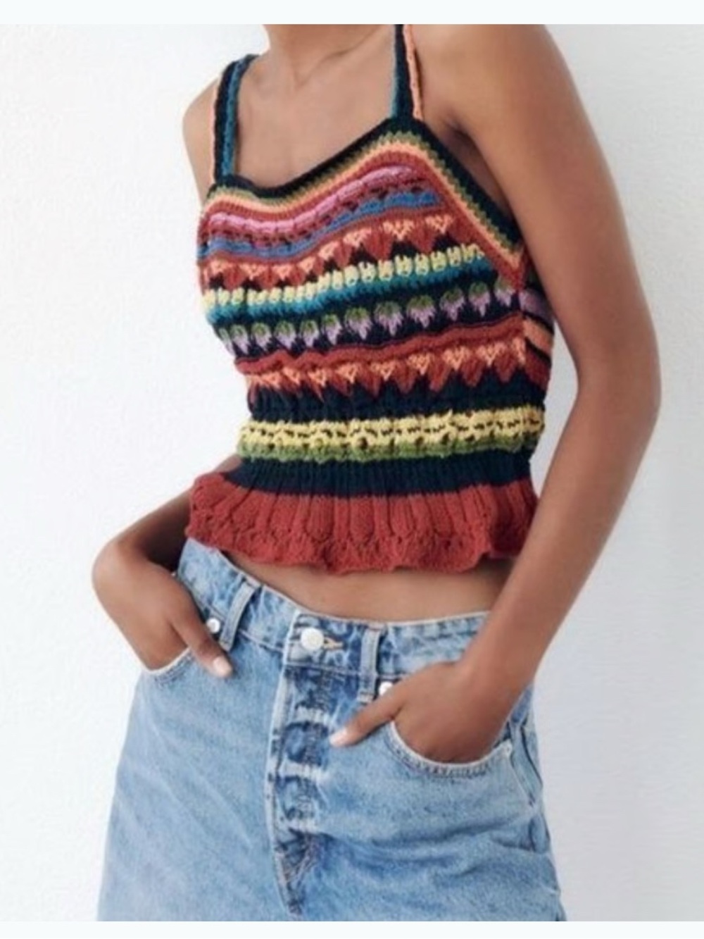 Zara Multicolor Crochet Striped Tank Top - Picture 8 of 8